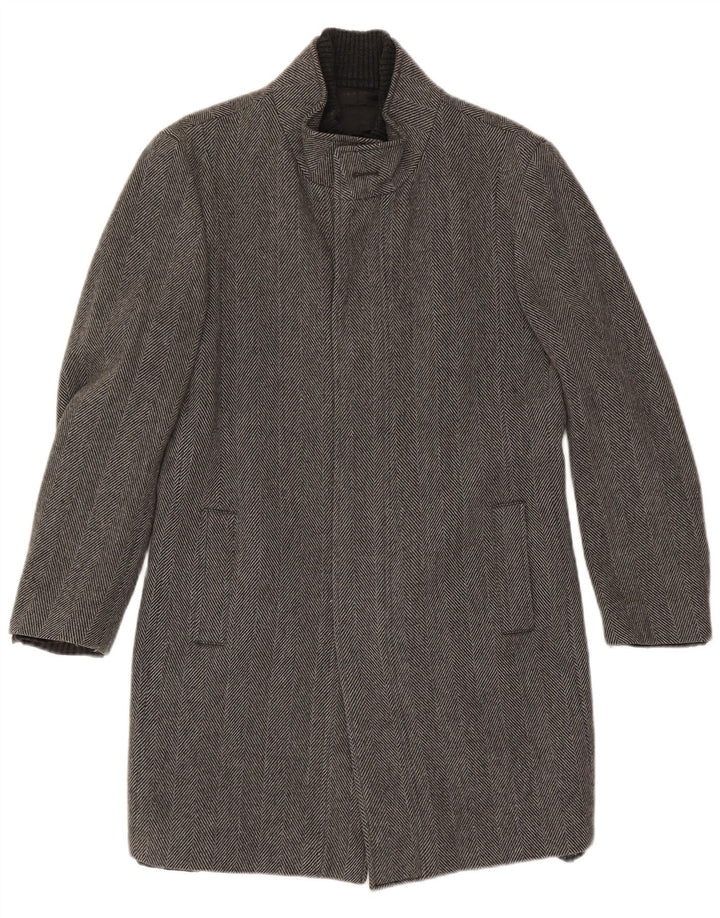 Zara Mens Overcoat UK 40 Large Gris Chevrons