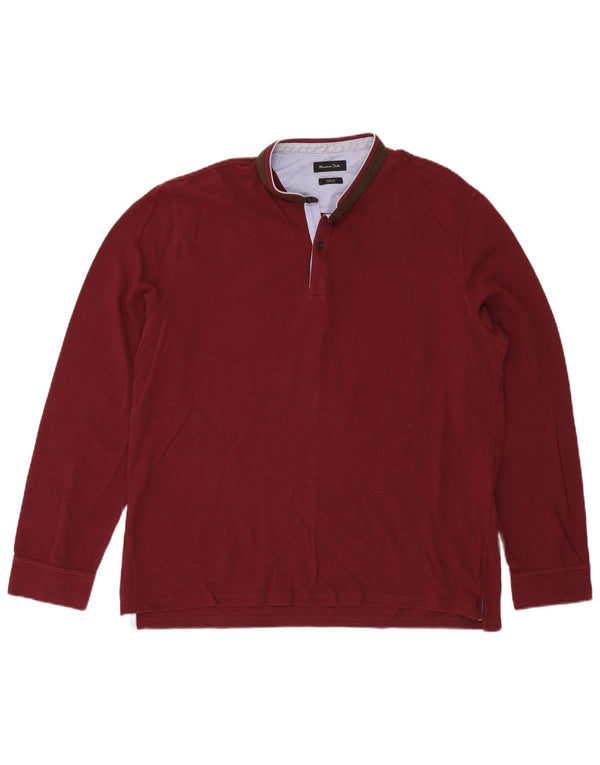 Massimo Dutti Polo à manches longues pour homme Coupe décontractée 2XL Coton bordeaux