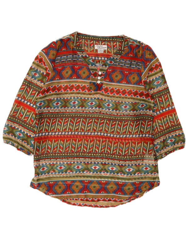 vintage Femme Blouse Top EU 38/40 Moyen Multicolore Géométrique