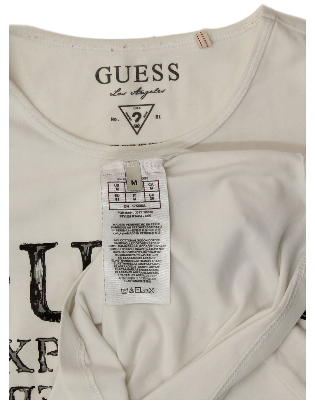 Guess T-Shirt Graphique Femme EU 38 Blanc Moyen Coton Classique