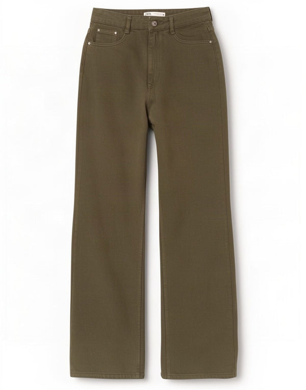 Zara Jean large pour femme EU 38 Small W28 L33 Coton kaki
