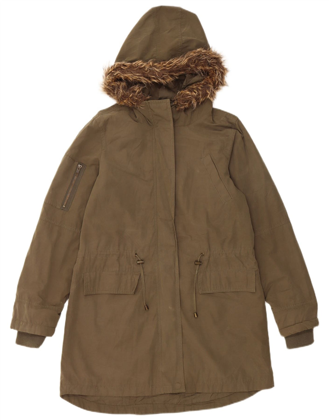 Oasis Parka à capuche pour femme UK 10 Petit Kaki Polyester