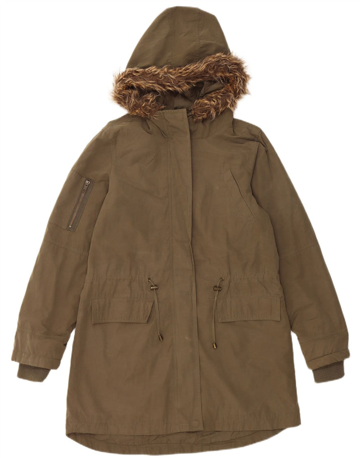 Oasis Parka à capuche pour femme UK 10 Petit Kaki Polyester