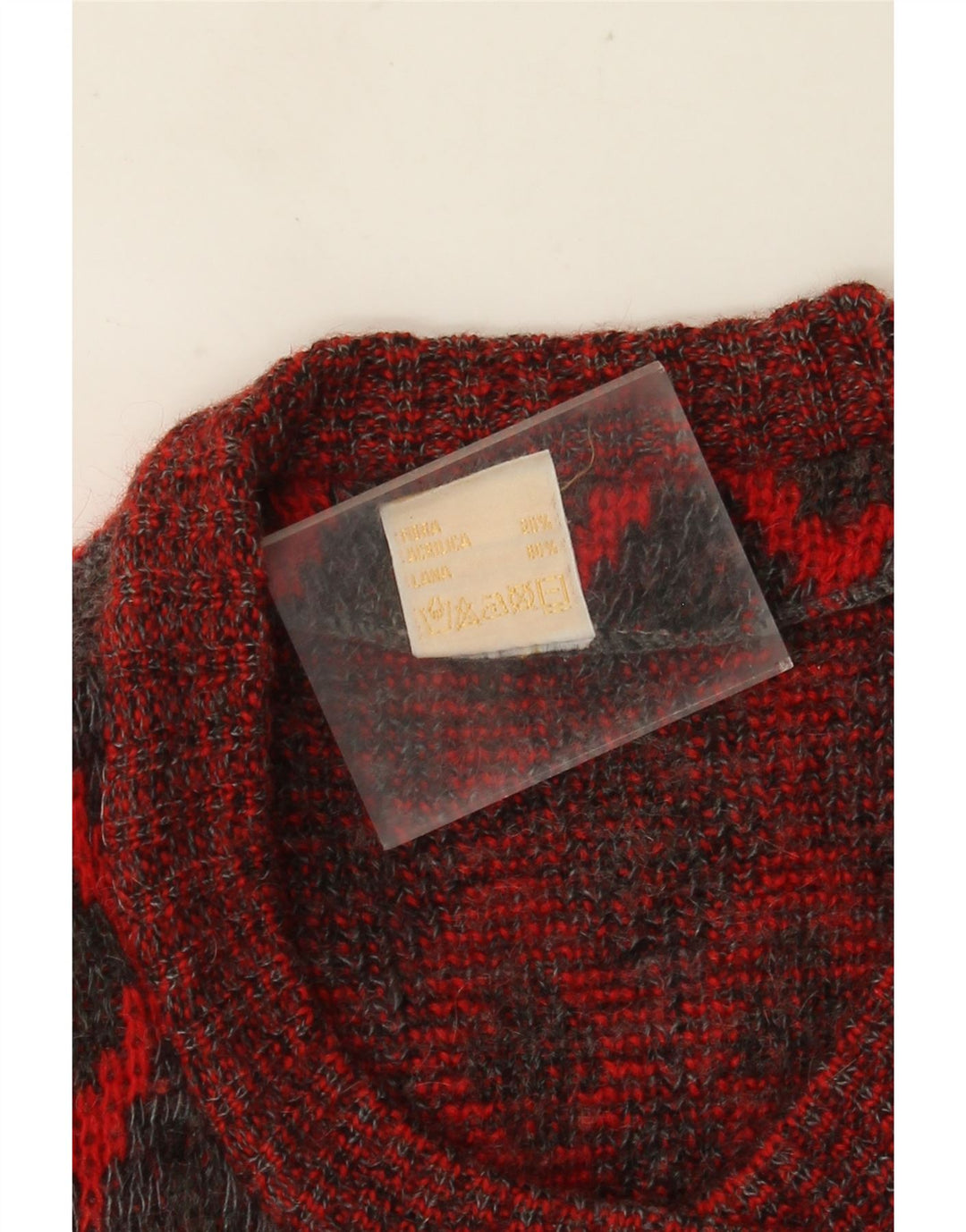 VINTAGE Femme Pull Cardigan Oversize UK 16 Grande Laine Géométrique Rouge