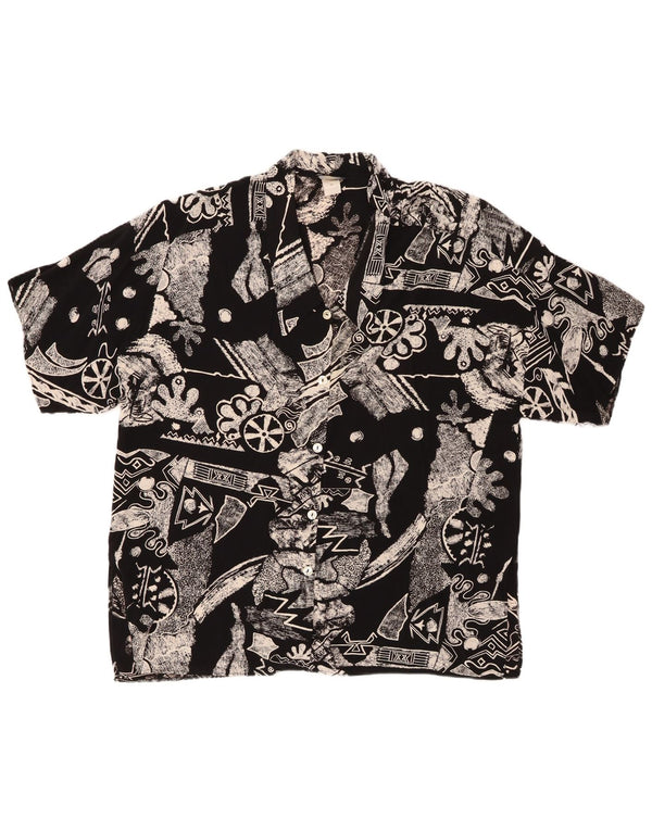 VINTAGE Chemise surdimensionnée à manches courtes pour femmes IT 46 Grand Noir Géométrique