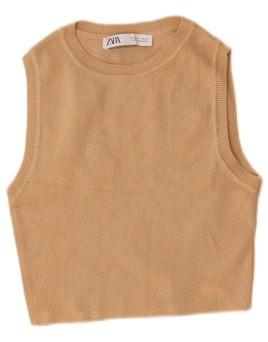 Zara Womens Crop Vest Top UK 12 Viscose Beige Moyen