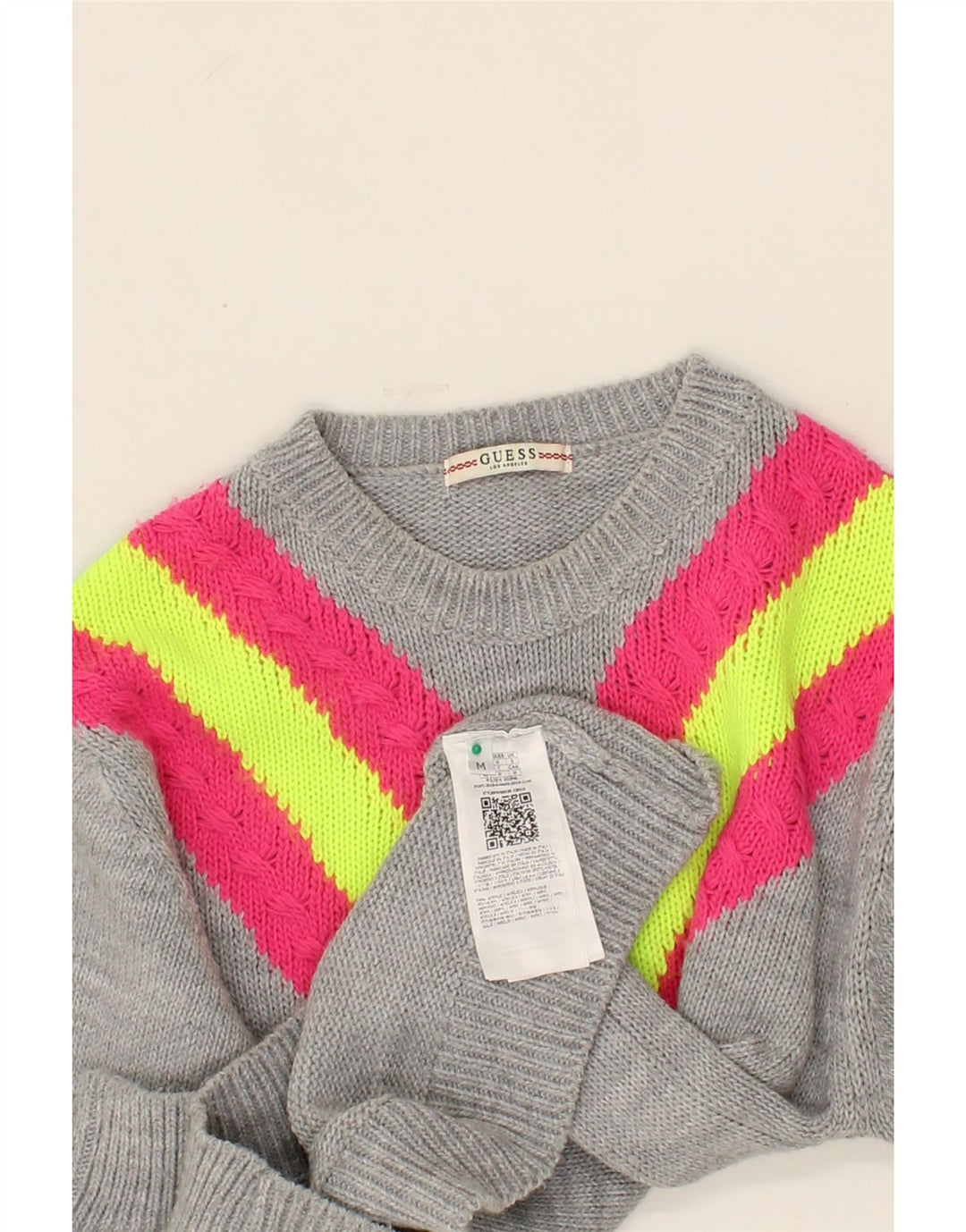 GUESS Womens Boat Neck Jumper Sweater UK 12 Medium Grey Colourblock Vintage Guess and Second-Hand Guess from Messina Hembry 