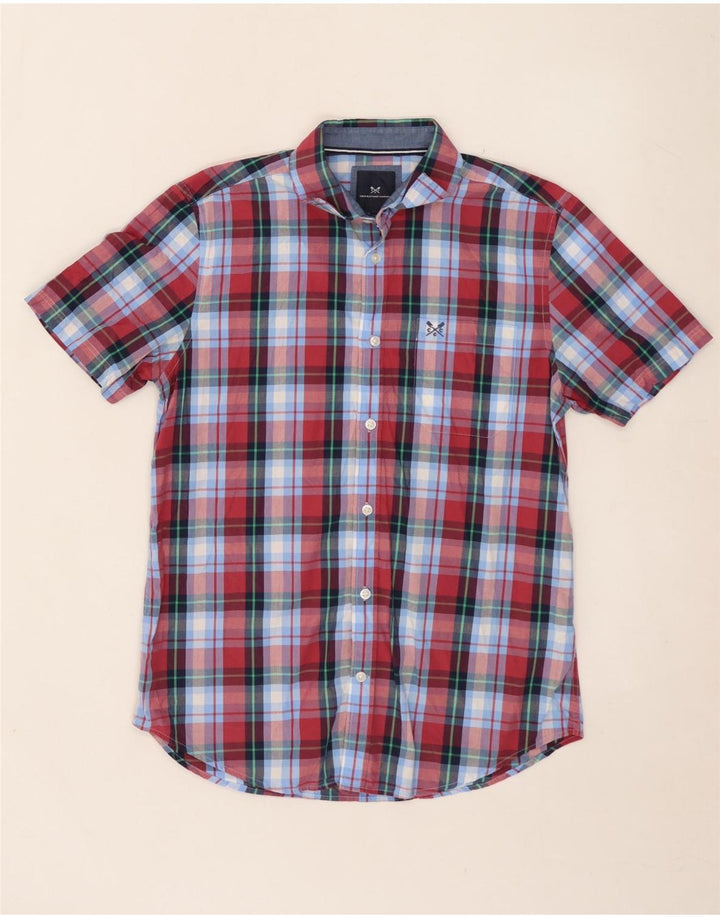 CREW CLOTHING Chemise à manches courtes homme en coton à carreaux bleu moyen