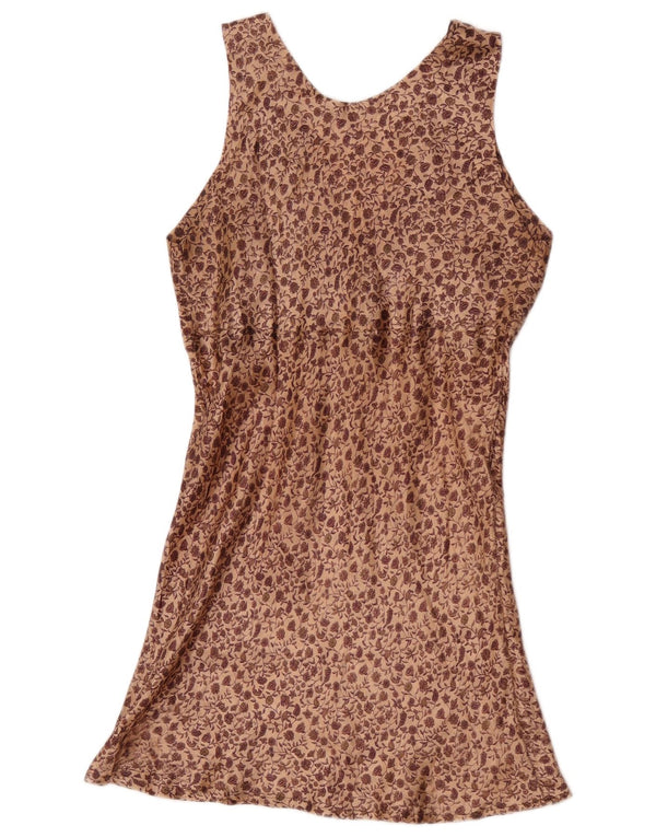vintage Femme Slip Robe UK 10 Petit Brun Floral