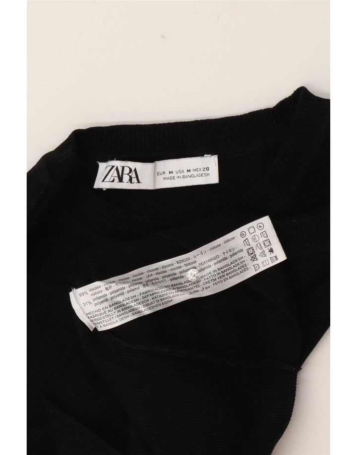Zara Femmes Crop Débardeur UK 12 Moyen Noir Viscose