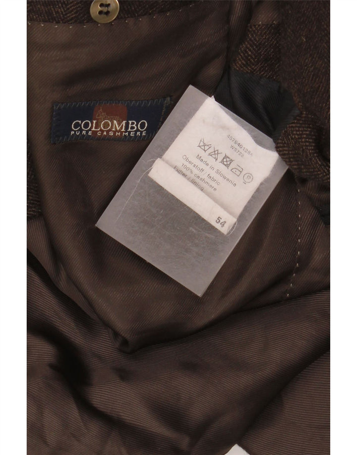 COLOMBO Veste Blazer 2 Boutons Homme EU 54 2XL Marron Chevrons Cachemire