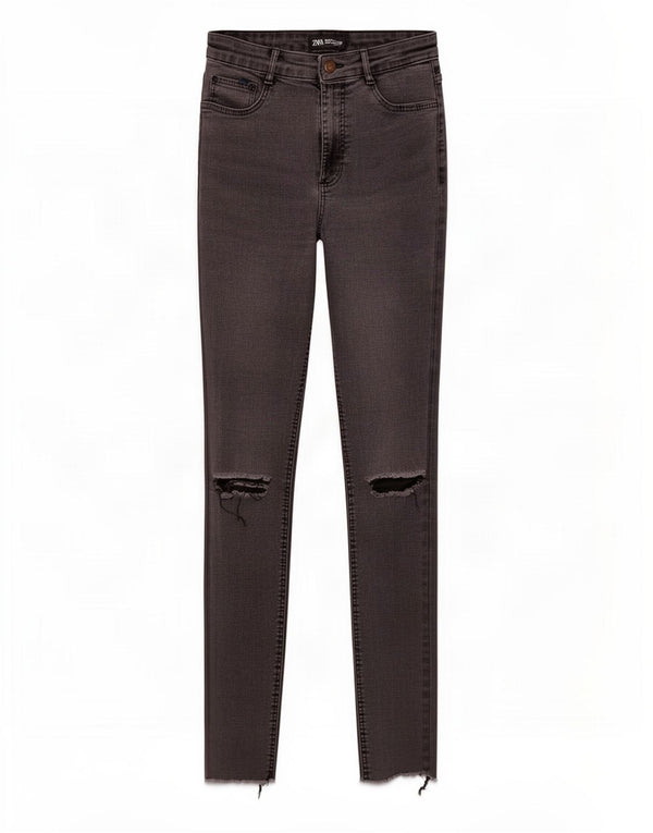 Zara Womens Distressed Skinny Jeans EU 38 Small W28 L28 Grey Cotton