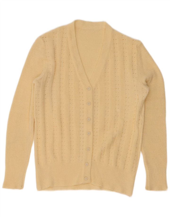 vintage Femme Cardigan Pull UK 12 Jaune Moyen