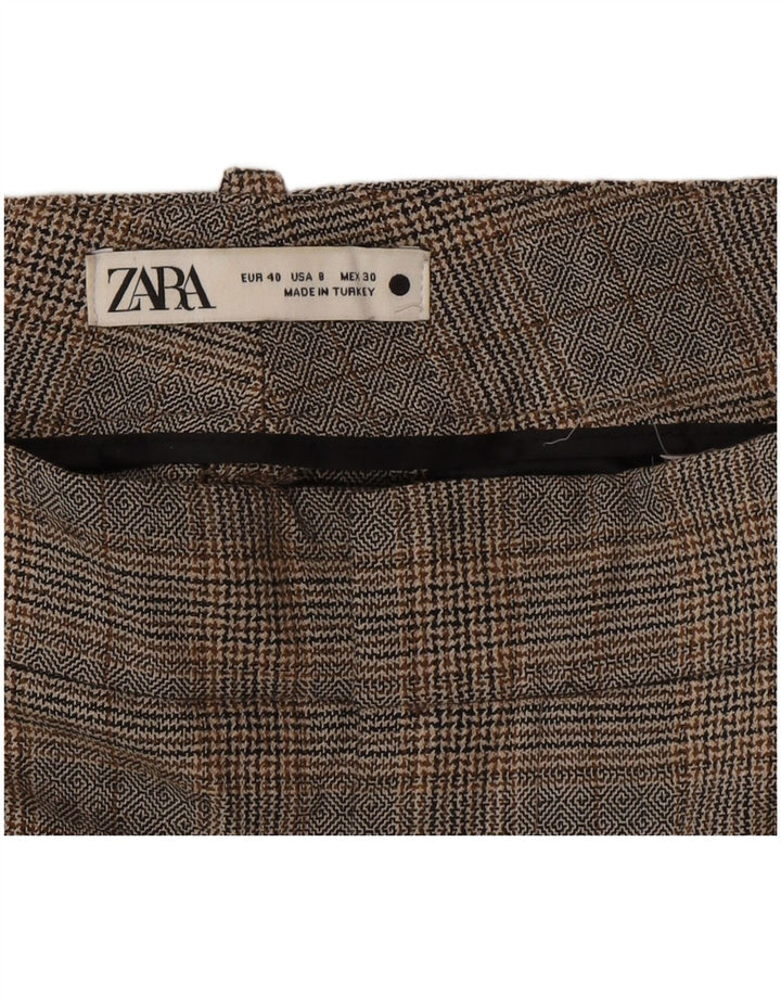 Zara Pantalon court pour femme EU 40 Medium W30 L28 Gris à carreaux Polyester