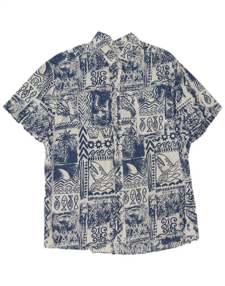 Chemise à manches courtes pour hommes, grand bleu, Patchwork, coton hawaïen