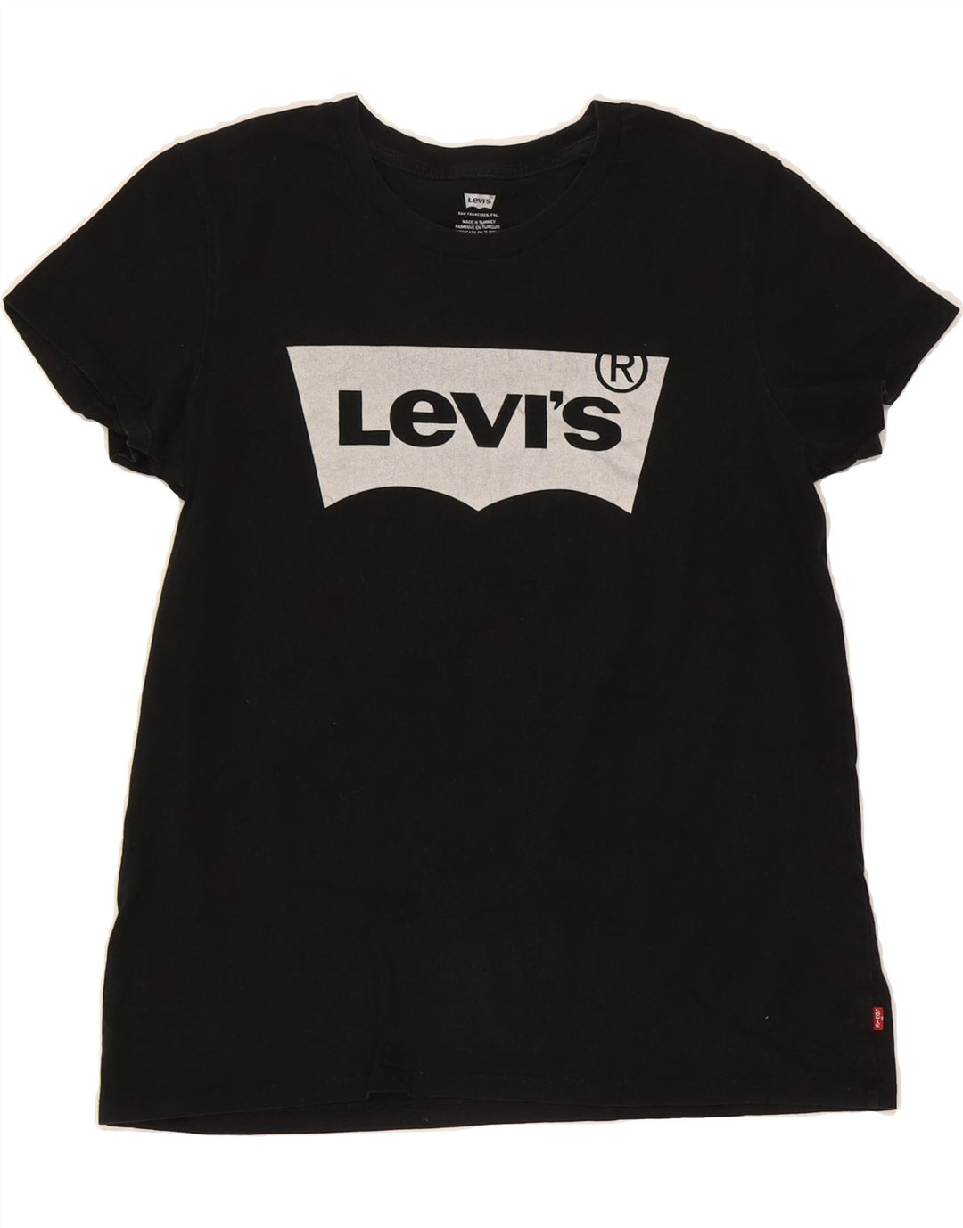 LEVI'S Womens Graphic T-Shirt Top UK 14 Medium Black Cotton Vintage Levi's and Second-Hand Levi's from Messina Hembry 