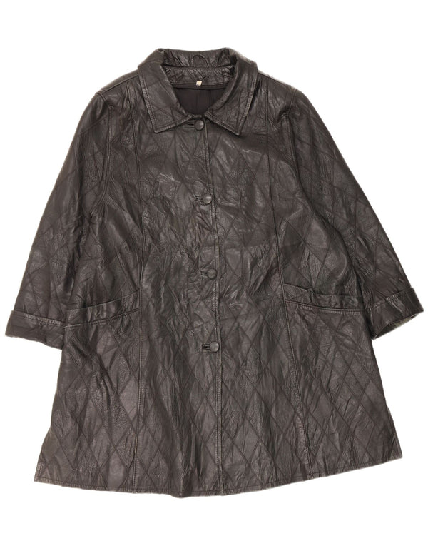 manteau en cuir femme vintage UK 20 2XL Noir Argyle/Diamond Cuir
