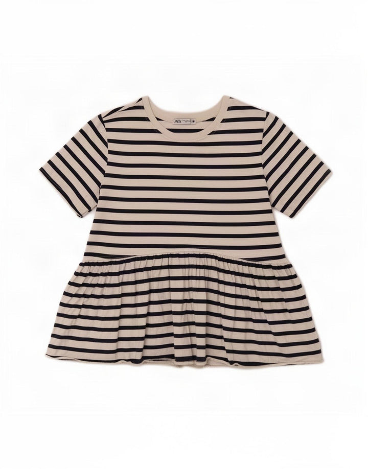 Zara Womens Blouse Top UK 10 Petit Blanc Rayé