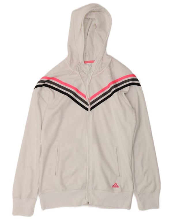 Adidas Pull à capuche zippé pour femme UK 16 Grand Blanc Colorblock Polyester
