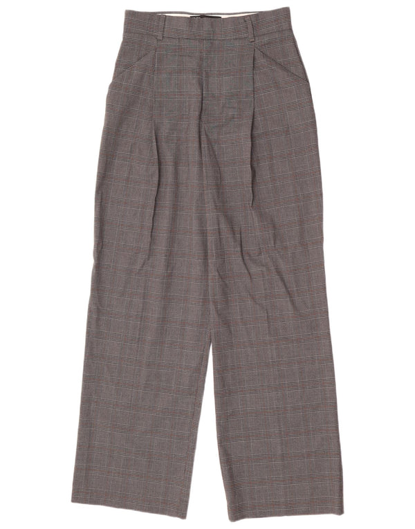 Zara Pantalon décontracté à jambe large pour femme UK 8 Small W26 L30 Gris à carreaux