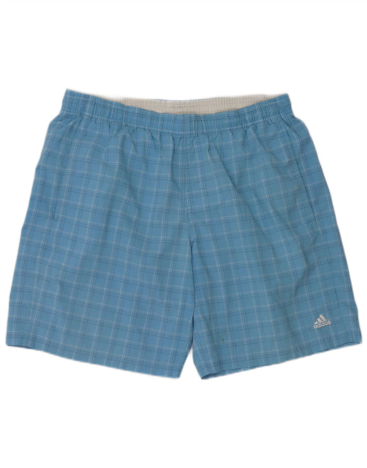 Adidas Short de bain pour homme en polyester à carreaux bleus