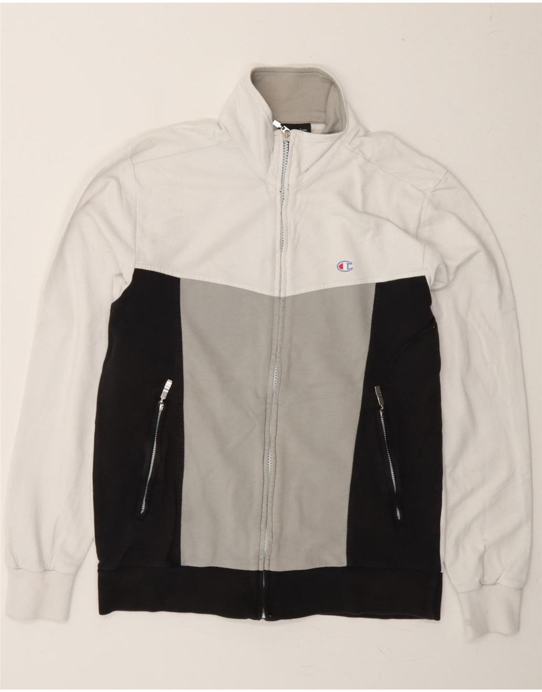 CHAMPION Womens Tracksuit Top Jacket UK 14 Medium White Colourblock Cotton Vintage Champion and Second-Hand Champion from Messina Hembry 