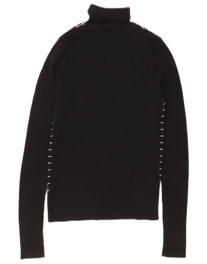 vintage Femmes Roll Neck Jumper Pull UK 12 Moyen Noir Check Wool