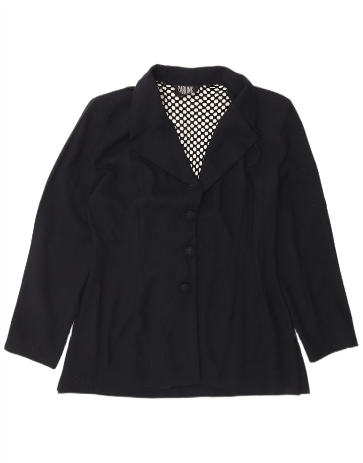 VINTAGE Veste Blazer 3 Boutons Femme UK 14 Bleu Marine Moyen