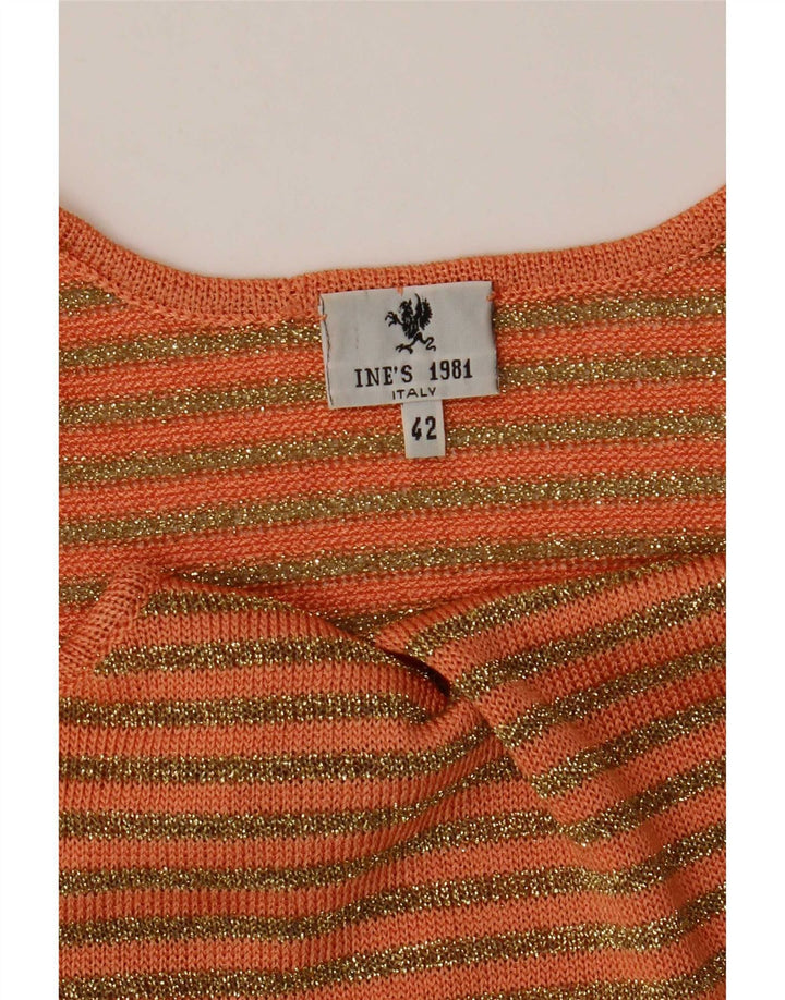 vintage Femme Tricot Cami Top IT 42 Rayé Orange Moyen