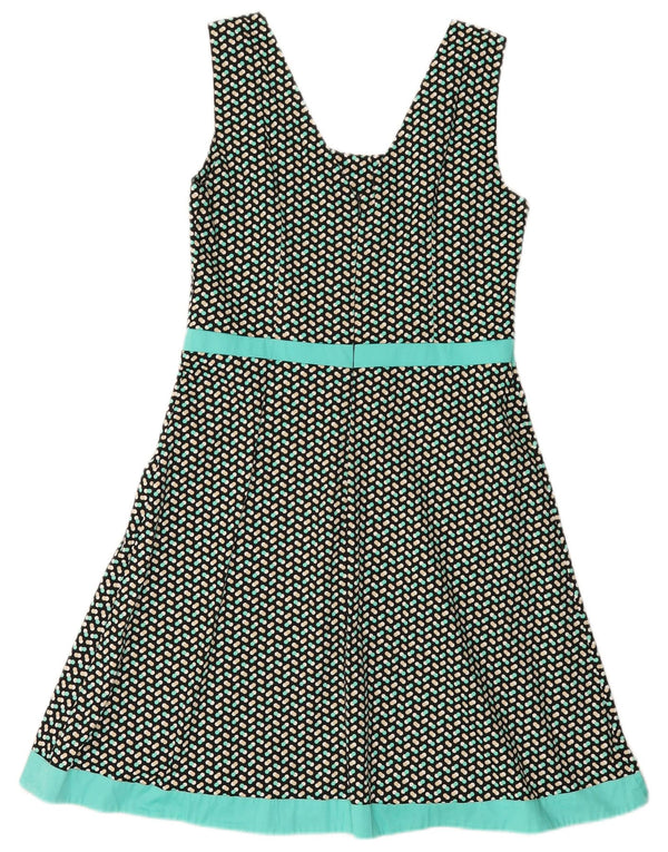 vintage Femme Robe A-Line sans manches UK 12 Vert Moyen Tacheté