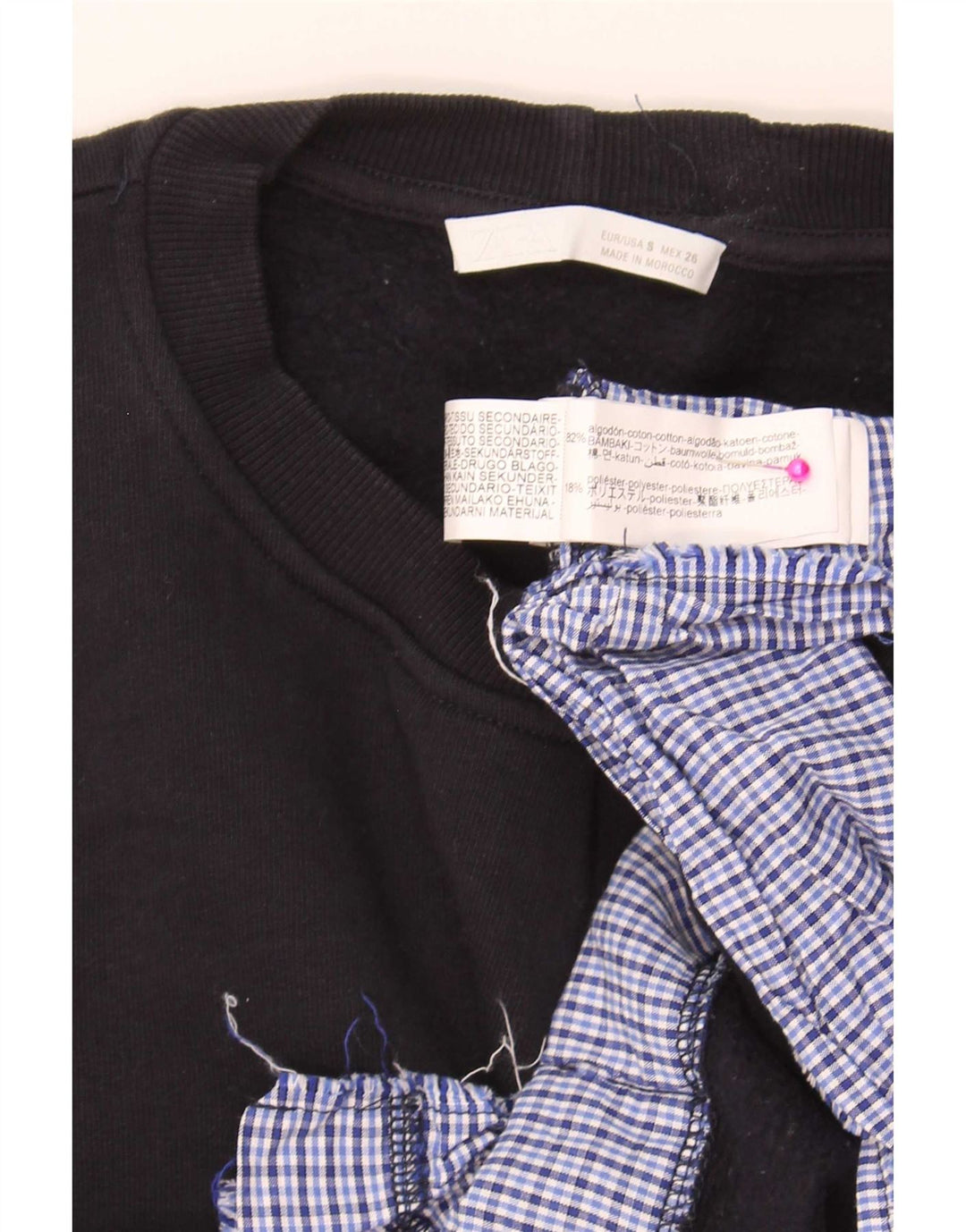 Zara Sweat-shirt court surdimensionné pour femme UK 10 Petit carreaux bleu marine