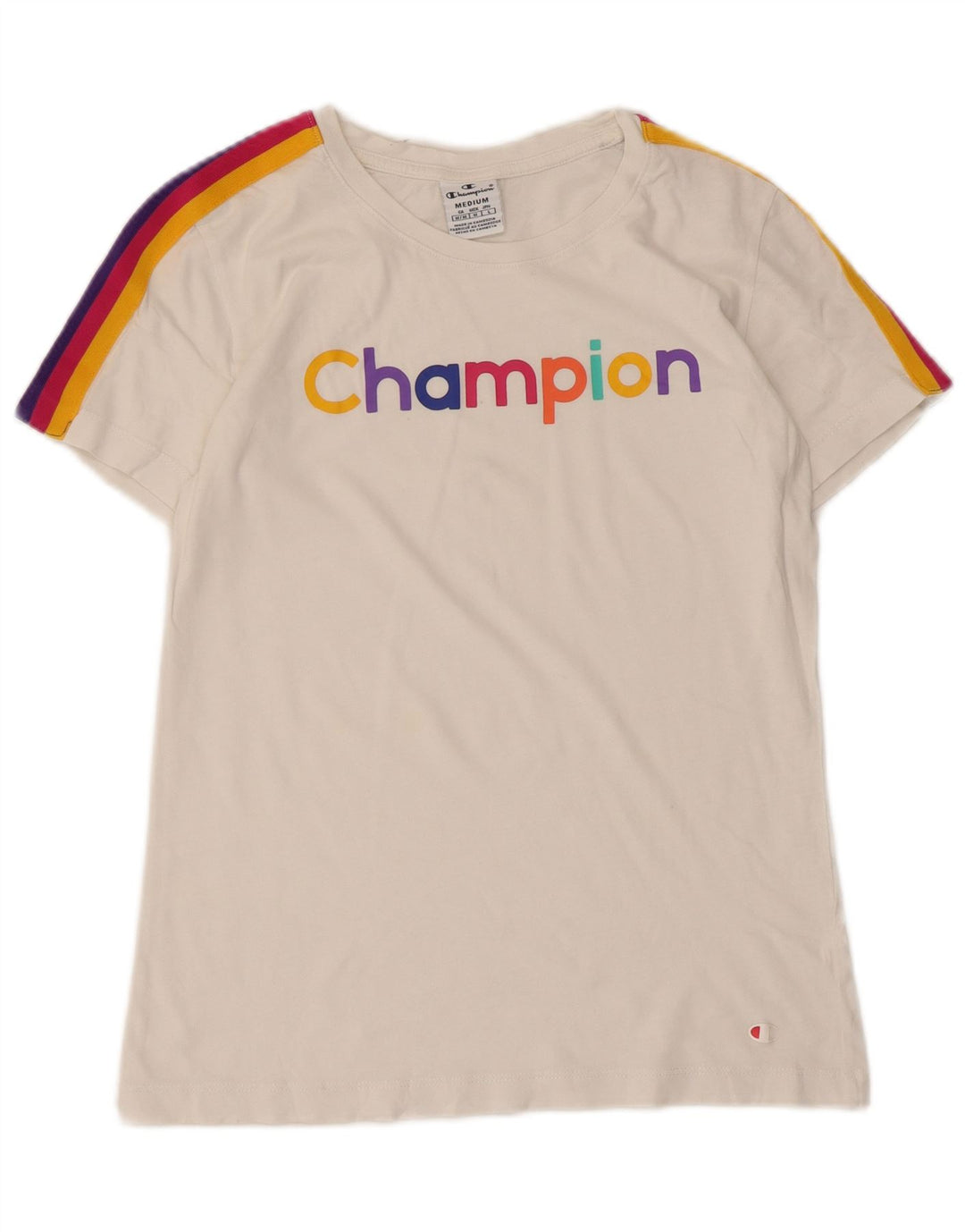 Champion T-Shirt Graphique Femme UK 12 Medium Blanc Rayé