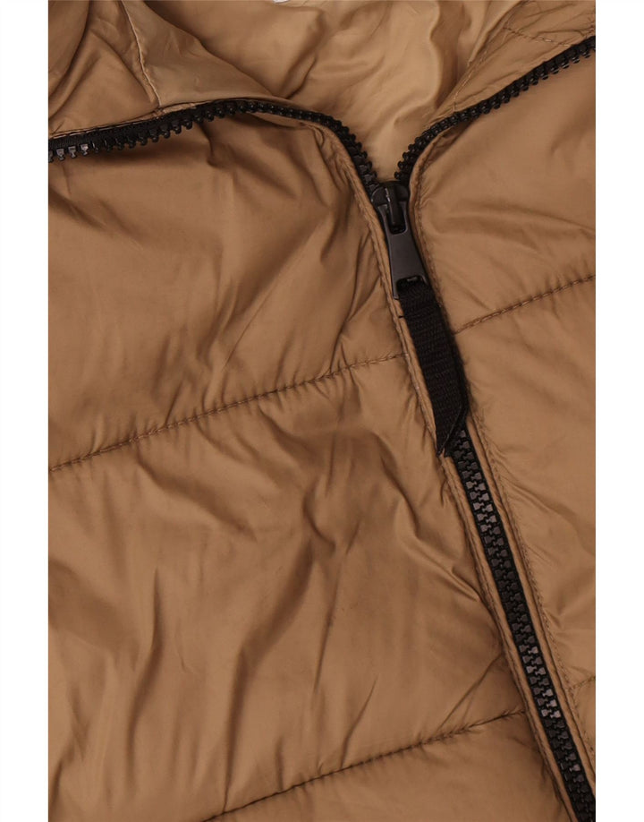 Zara Veste matelassée surdimensionnée à capuche pour femme UK 14 Nylon beige moyen