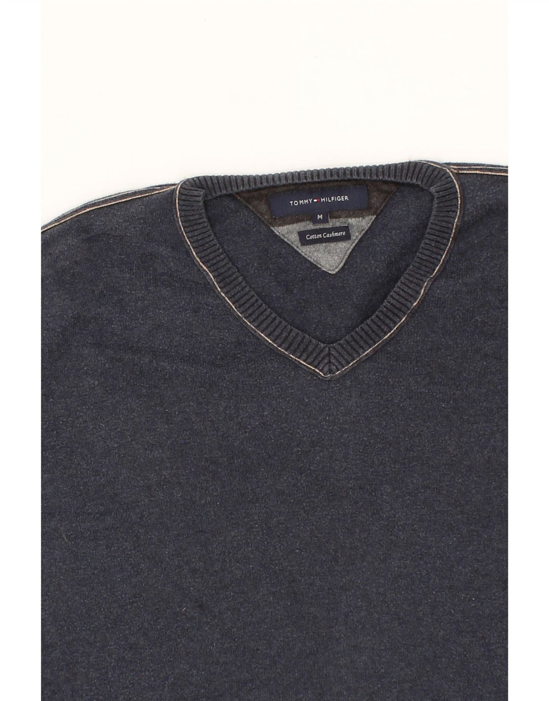 TOMMY HILFIGER Mens V-Neck Jumper Sweater Medium Navy Blue Cotton Vintage Tommy Hilfiger and Second-Hand Tommy Hilfiger from Messina Hembry 