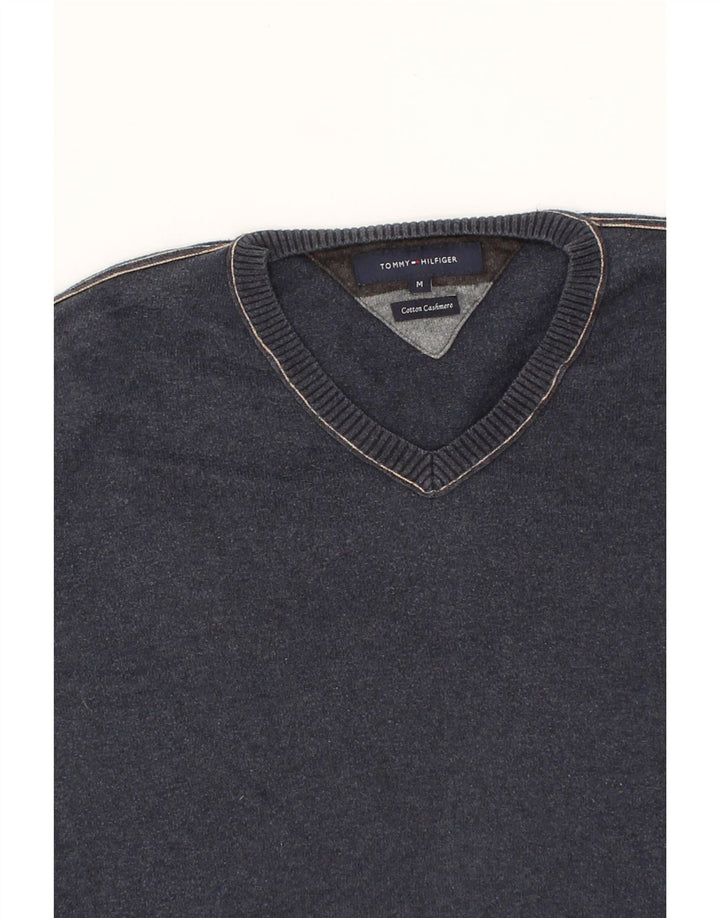 TOMMY HILFIGER Mens V-Neck Jumper Sweater Medium Navy Blue Cotton Vintage Tommy Hilfiger and Second-Hand Tommy Hilfiger from Messina Hembry 