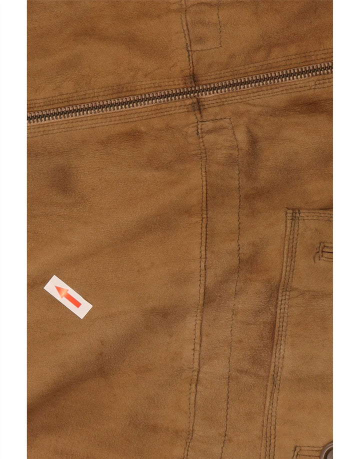vintage Femmes Suède Pardessus UK 8 Petit Beige