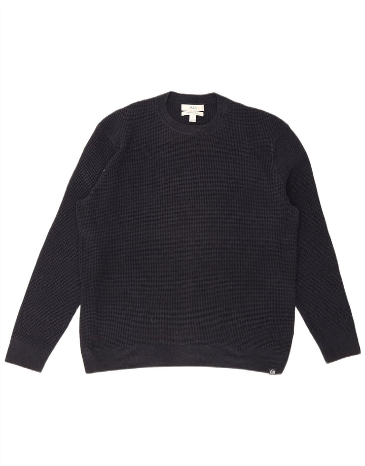 MARKS & SPENCER Pull à col rond pour homme en coton bleu marine Taille L