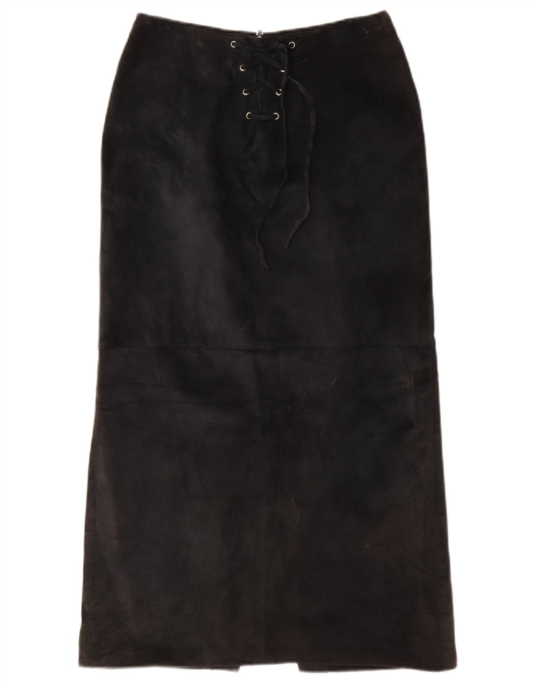VINTAGE Femme Daim Maxi Jupe UK 10 Petit W26 Cuir Noir