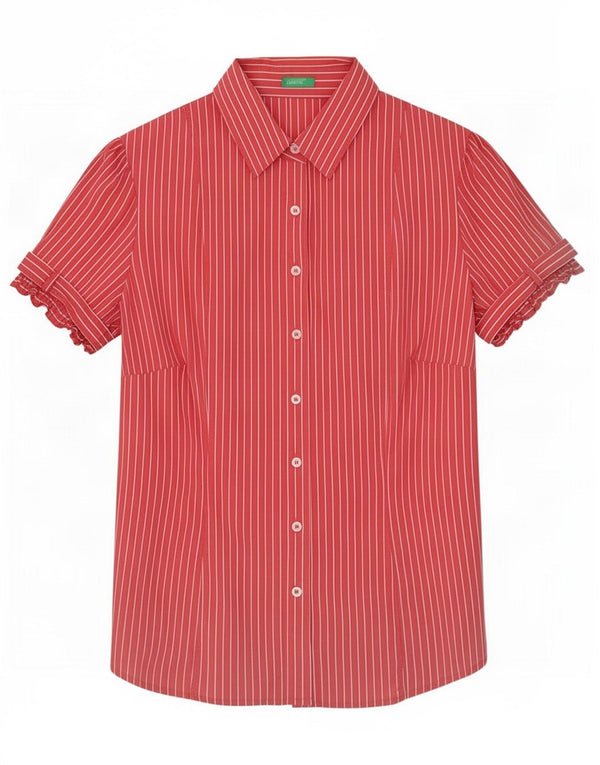 Benetton Chemise à manches courtes pour femme UK 14 Medium Red Pinstripe