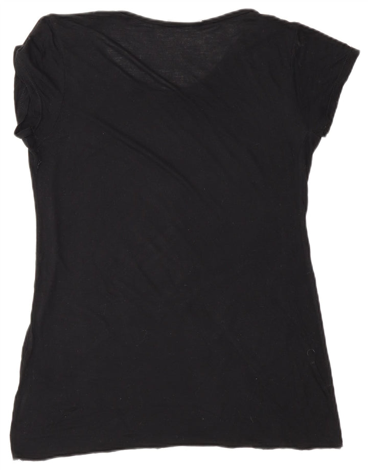 Zara Womens Graphic T-Shirt Top UK 10 Petit Noir