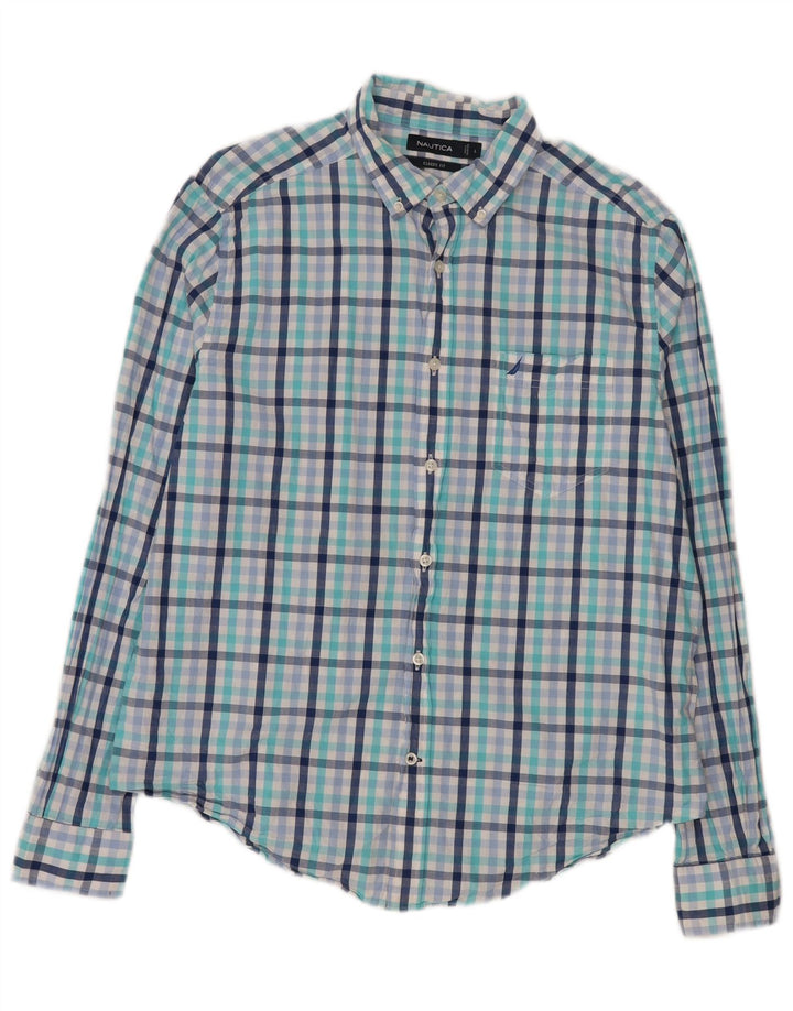 Nautica Chemise classique pour homme en coton à carreaux bleus
