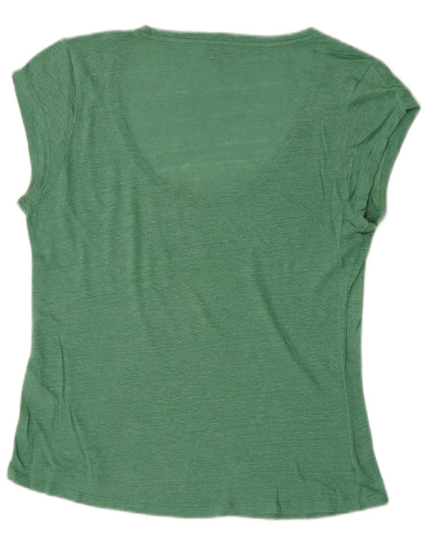 Massimo Dutti Womens T-Shirt Top UK 18 XL Green Flecked Linen