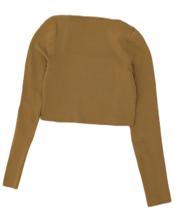 Zara Femme Crop Top Manches Longues UK 12 Medium Kaki Polyester