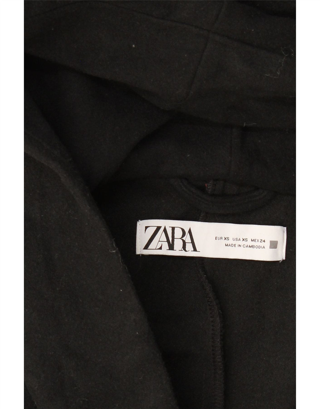 ZARA Manteau à capuche surdimensionné pour femme UK 6 XS Noir
