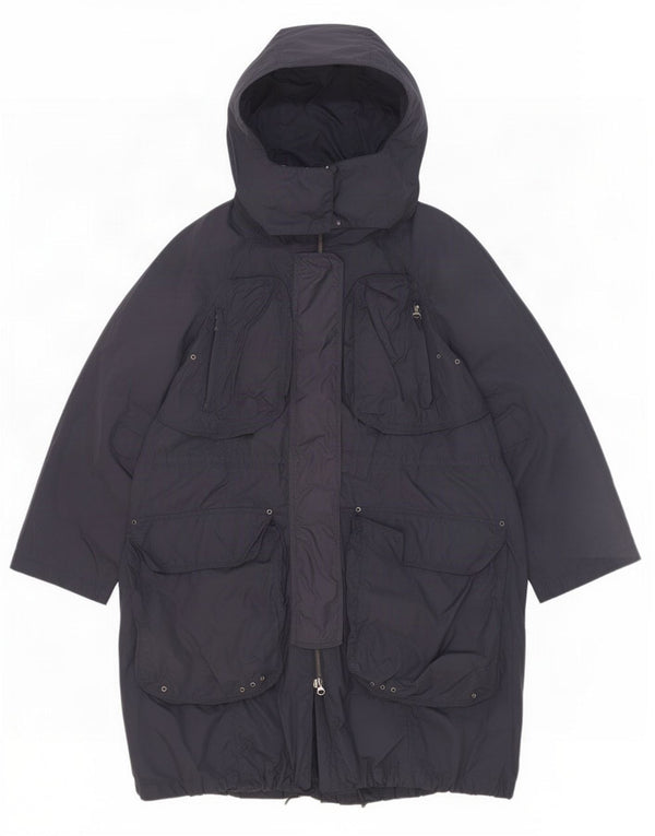 Zara Veste parka surdimensionnée à capuche pour femme UK 10 Petit nylon bleu marine