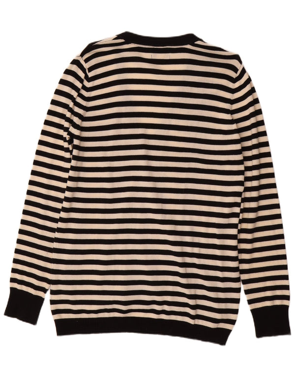 RALPH LAUREN Pull Cardigan Graphique Femme UK 18 XL Rayé Blanc Cassé