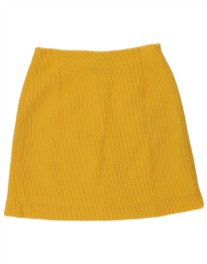 vintage Femme Jupe A-Line IT 42 Moyen W28 Jaune Polyamide