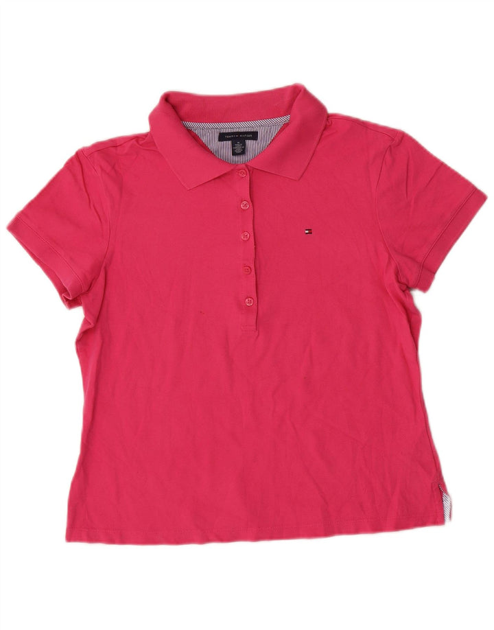 TOMMY HILFIGER Polo Femme UK 14 Coton Rose Moyen