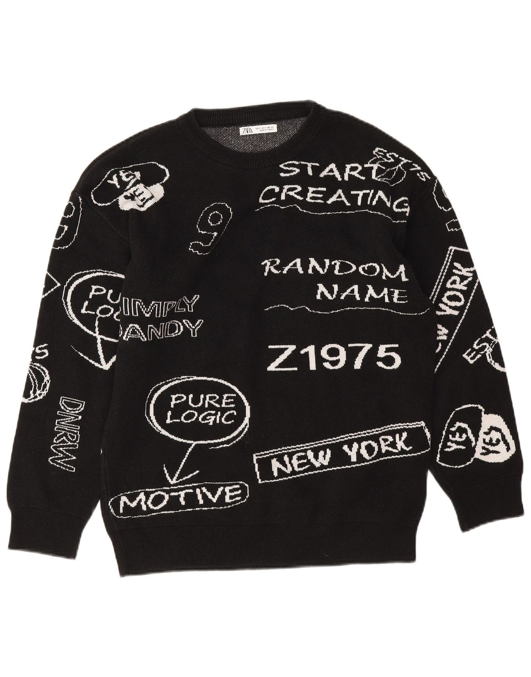 Zara Womens Graphic Sweat-shirt surdimensionné UK 10 Petit coton noir