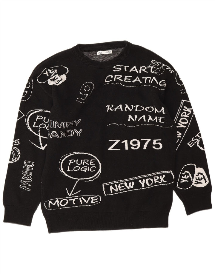 Zara Womens Graphic Sweat-shirt surdimensionné UK 10 Petit coton noir